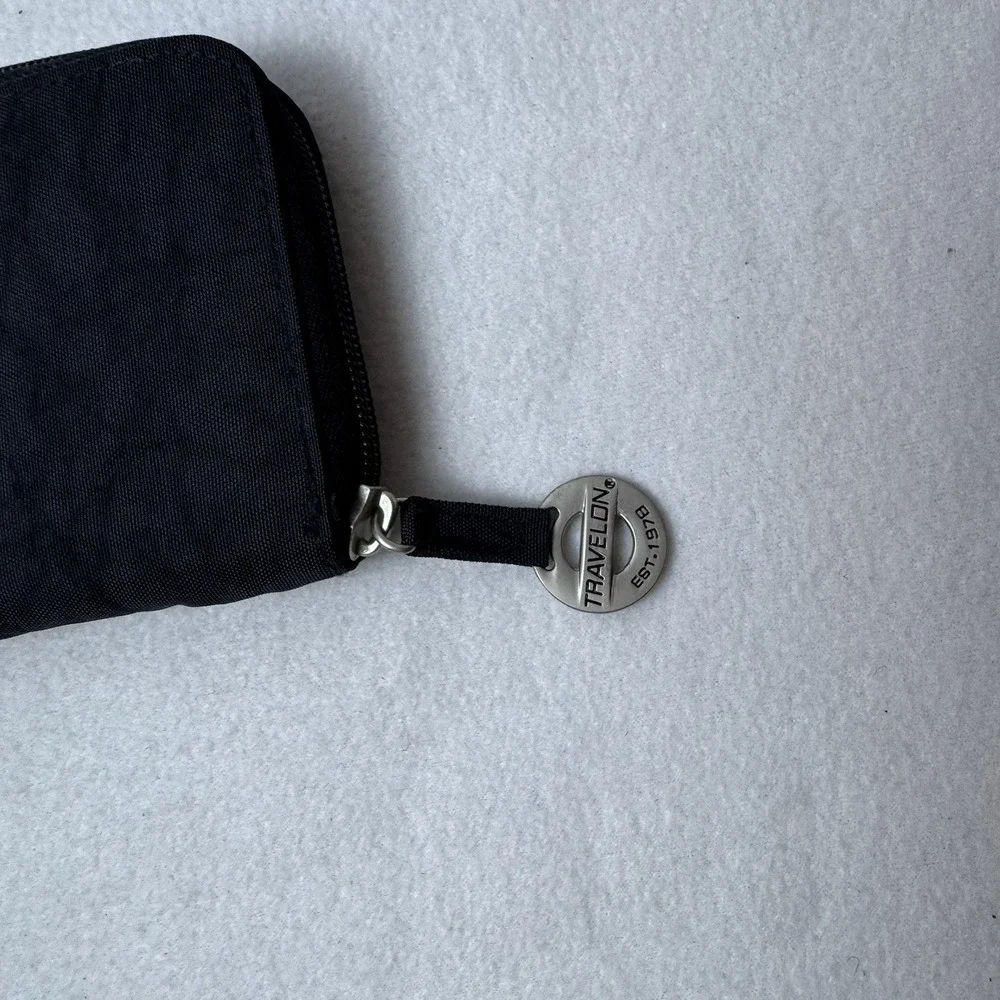 Travelon RFID Blocking Zip Around Nylon Wallet Black Card Slots Coin Pocket ID